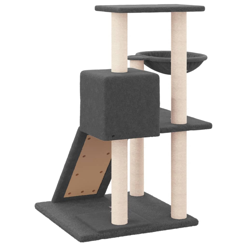 Cat house with sisal rope and scratching post, dark grey, 82 cm