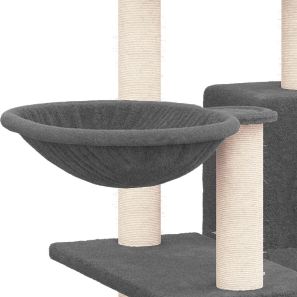 Cat house with sisal rope and scratching post, dark grey, 82 cm