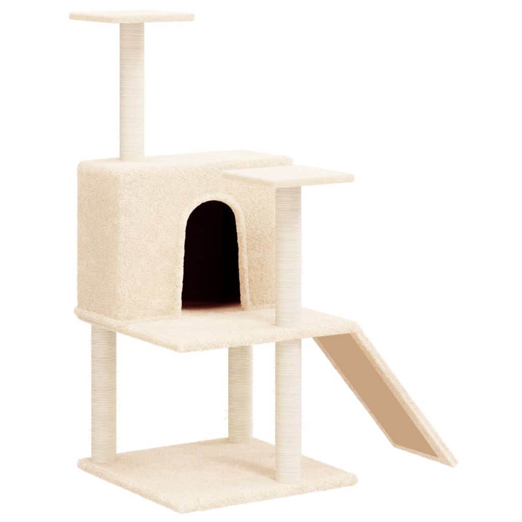 Cat house with sisal rope and scratching post, cream, 109 cm