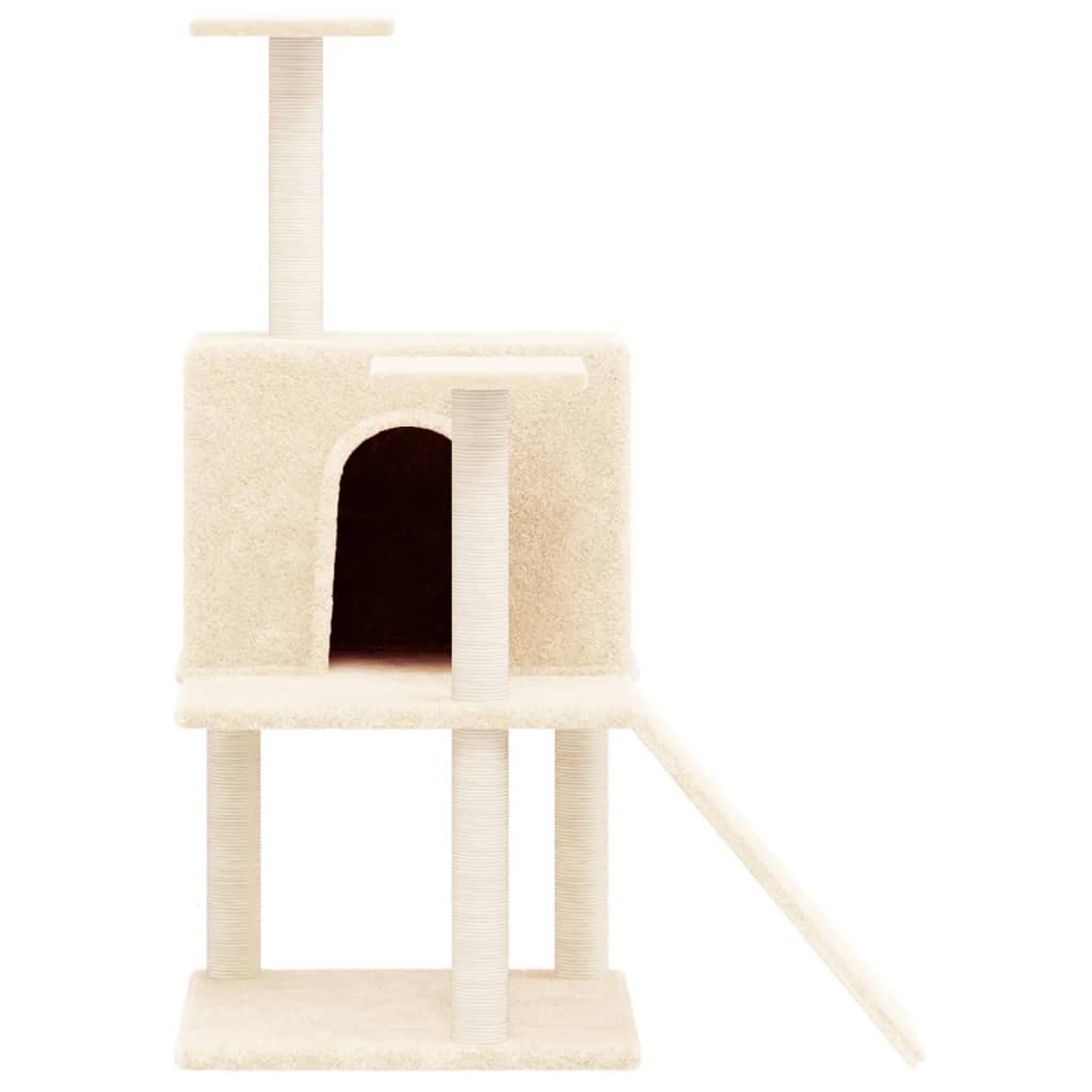 Cat house with sisal rope and scratching post, cream, 109 cm