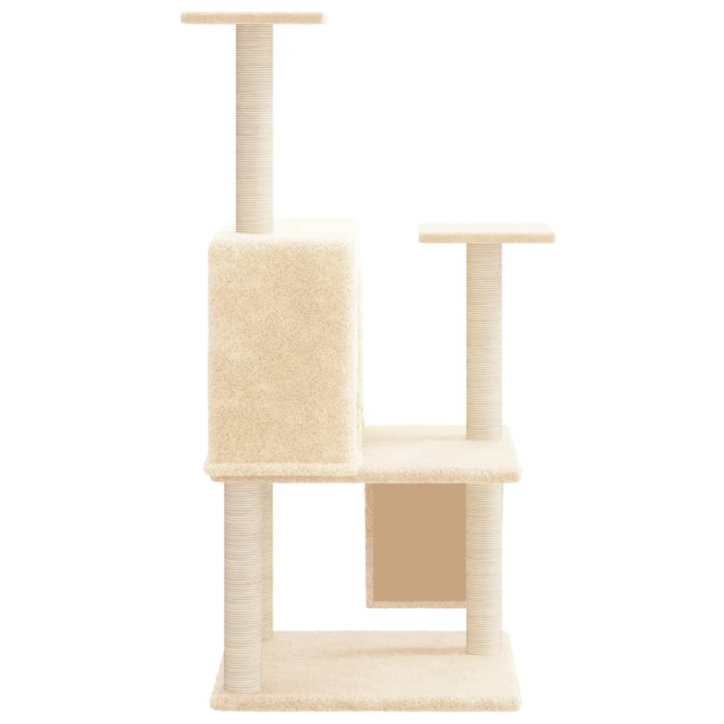 Cat house with sisal rope and scratching post, cream, 109 cm