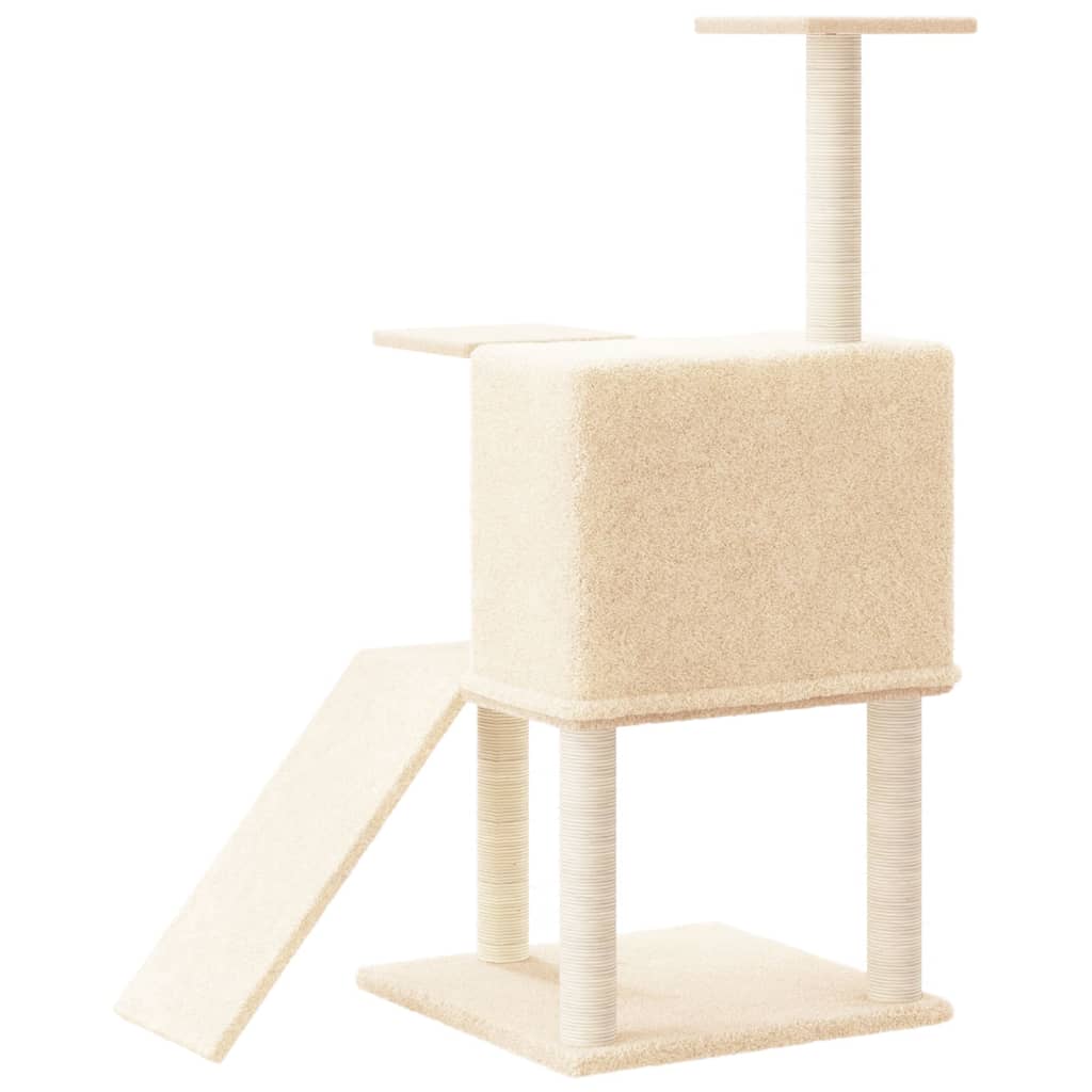 Cat house with sisal rope and scratching post, cream, 109 cm