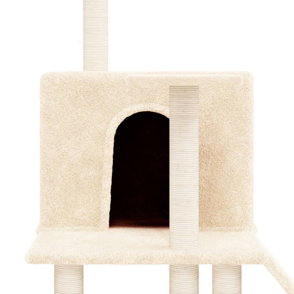 Cat house with sisal rope and scratching post, cream, 109 cm