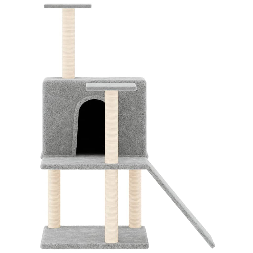 Cat house with sisal rope and scratching post, light grey, 109 cm