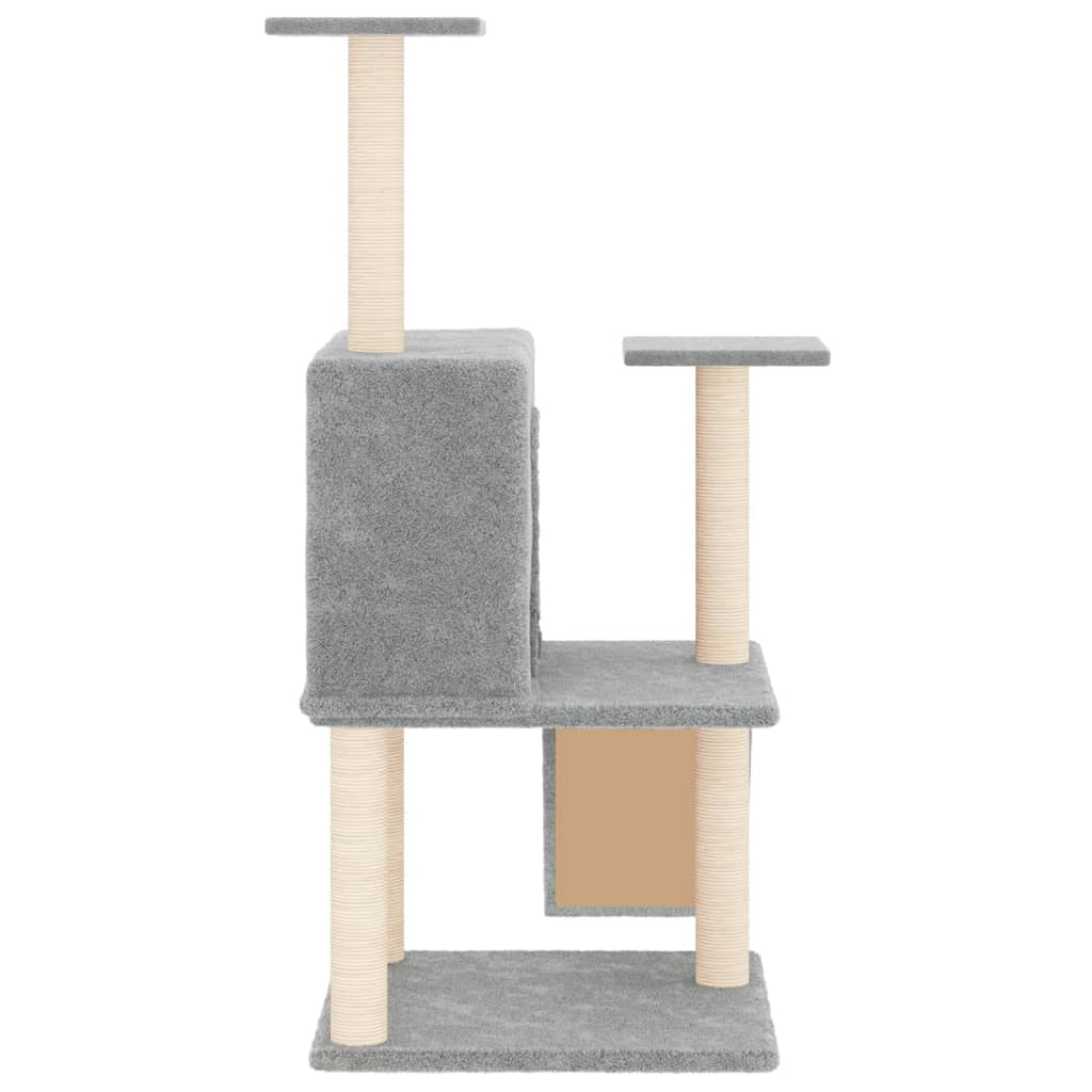 Cat house with sisal rope and scratching post, light grey, 109 cm