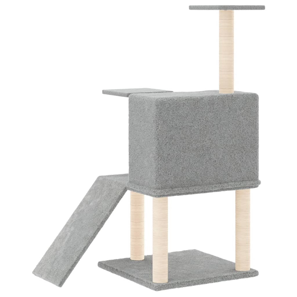 Cat house with sisal rope and scratching post, light grey, 109 cm