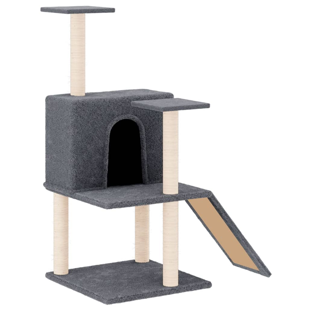 Cat house with sisal rope and scratching post, dark grey, 109 cm