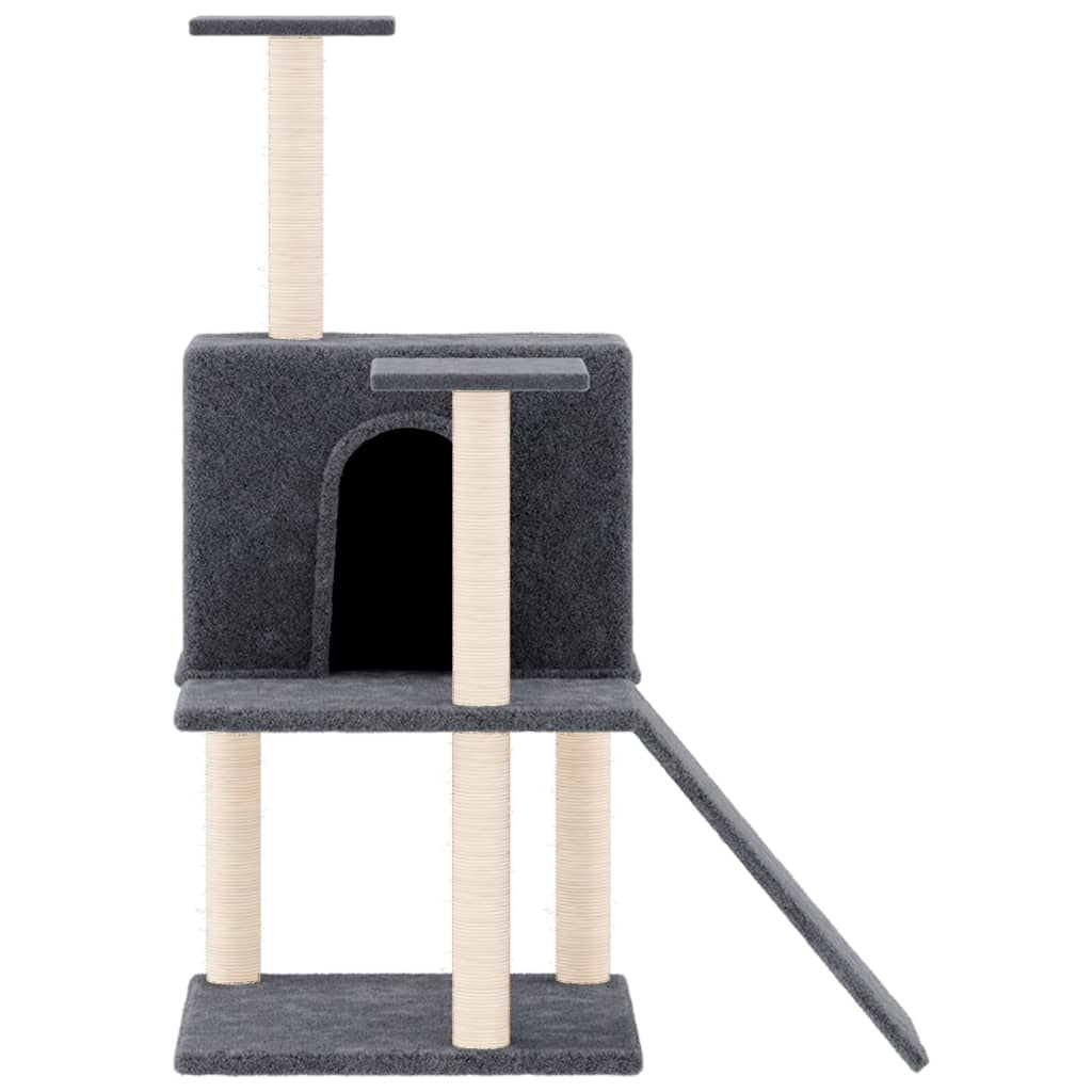 Cat house with sisal rope and scratching post, dark grey, 109 cm