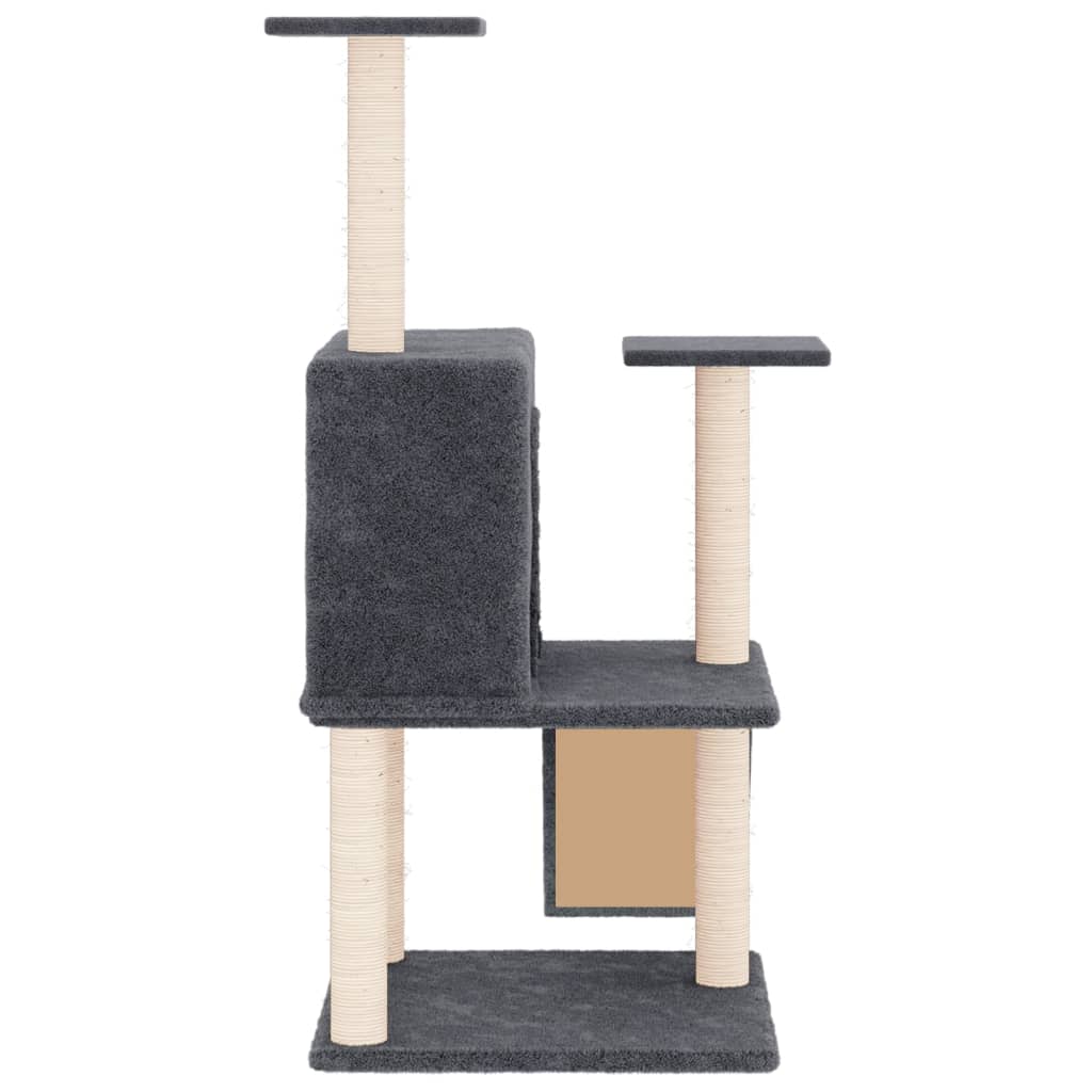 Cat house with sisal rope and scratching post, dark grey, 109 cm