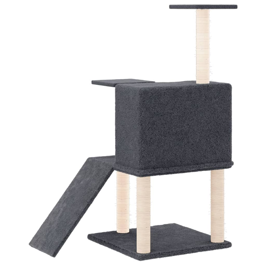 Cat house with sisal rope and scratching post, dark grey, 109 cm