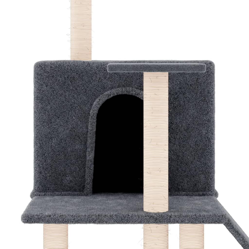 Cat house with sisal rope and scratching post, dark grey, 109 cm