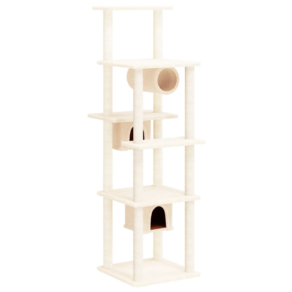 Cat house with sisal rope and scratching post, cream, 169 cm