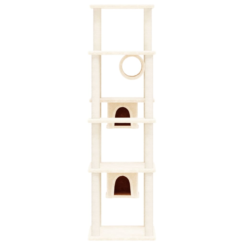 Cat house with sisal rope and scratching post, cream, 169 cm