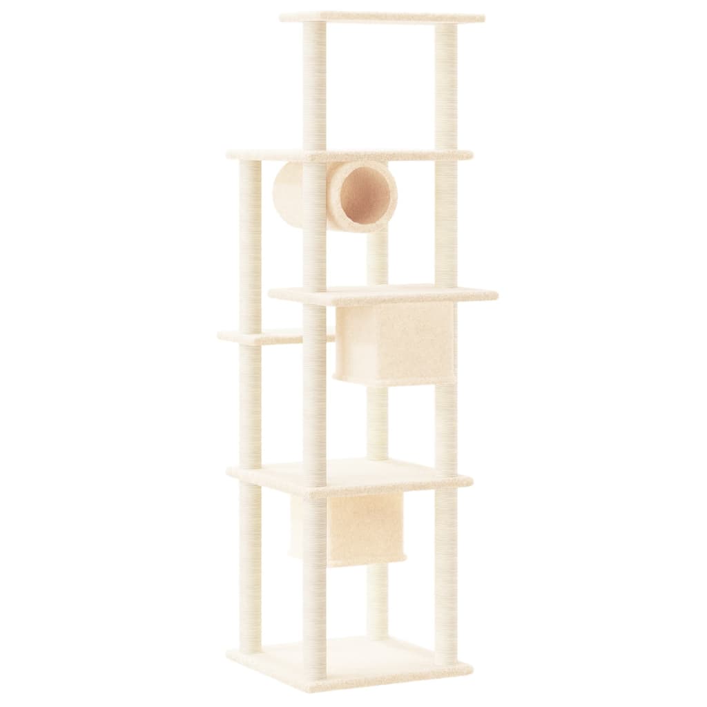 Cat house with sisal rope and scratching post, cream, 169 cm