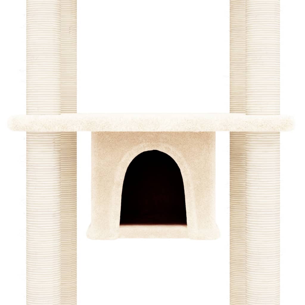 Cat house with sisal rope and scratching post, cream, 169 cm