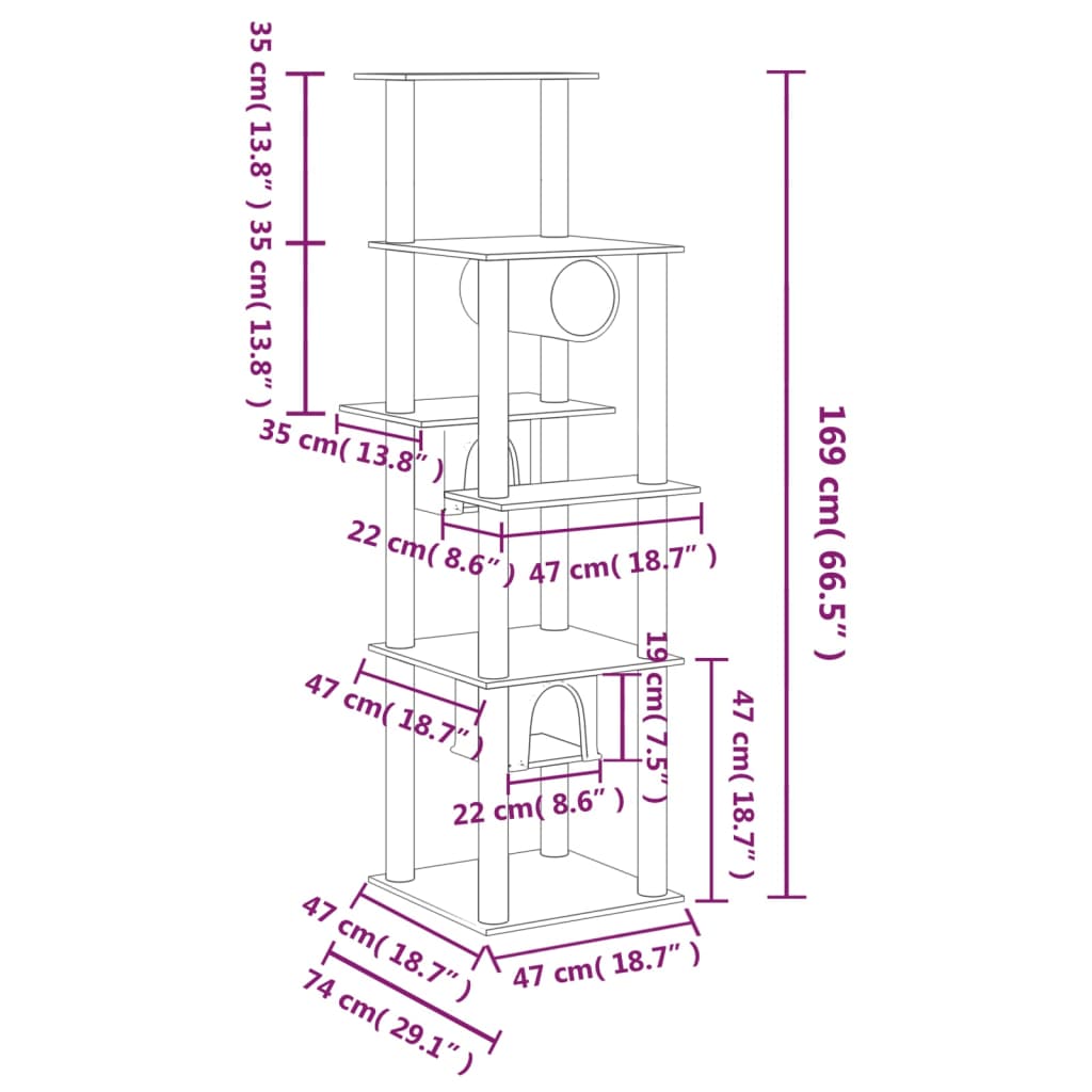 Cat house with sisal rope and scratching post, cream, 169 cm