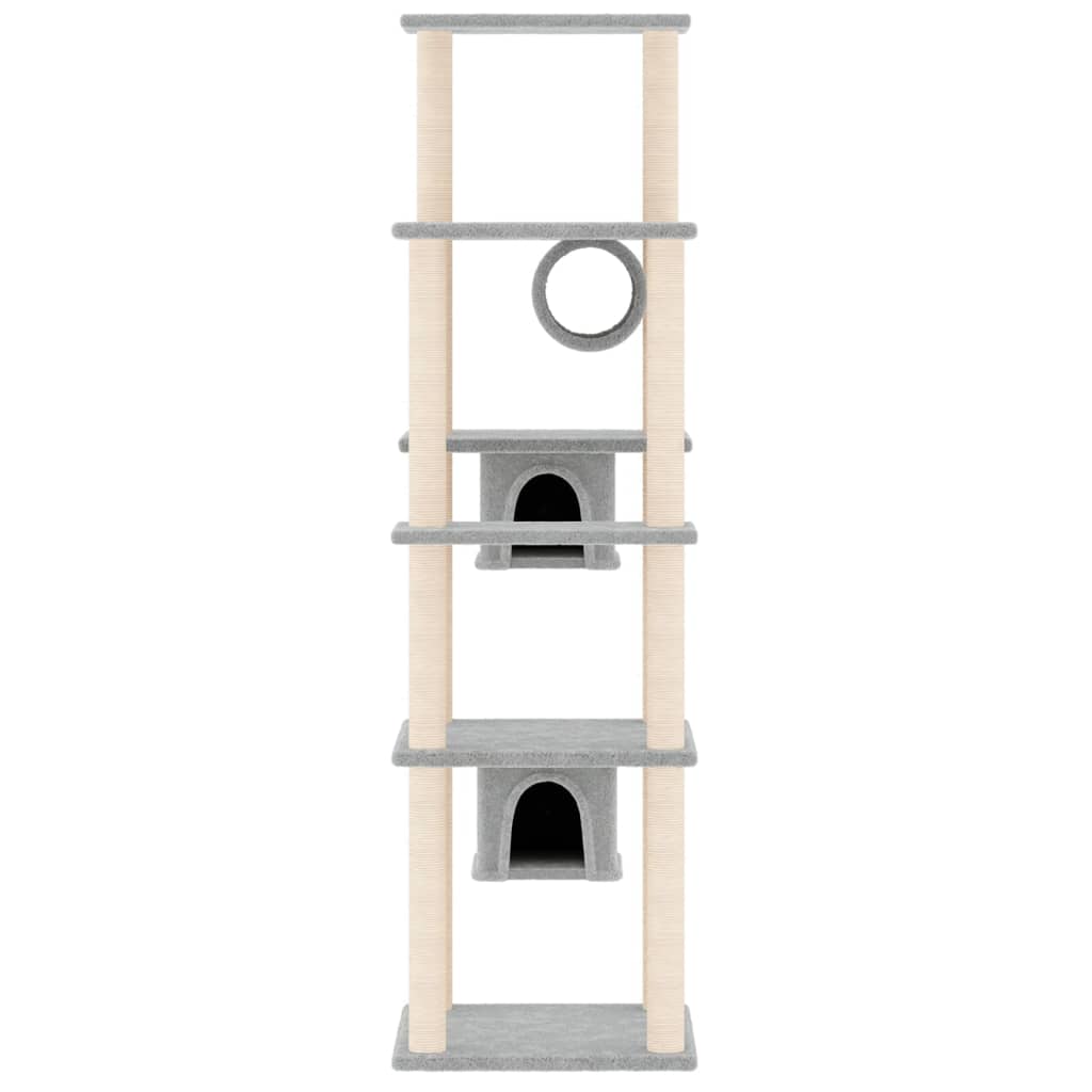 Cat house with sisal rope and scratching post, light grey, 169 cm