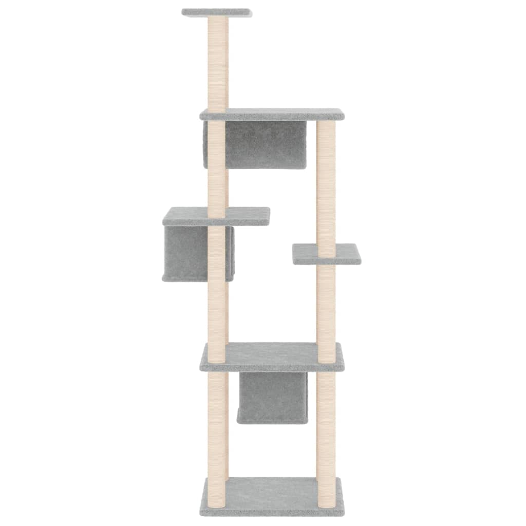 Cat house with sisal rope and scratching post, light grey, 169 cm