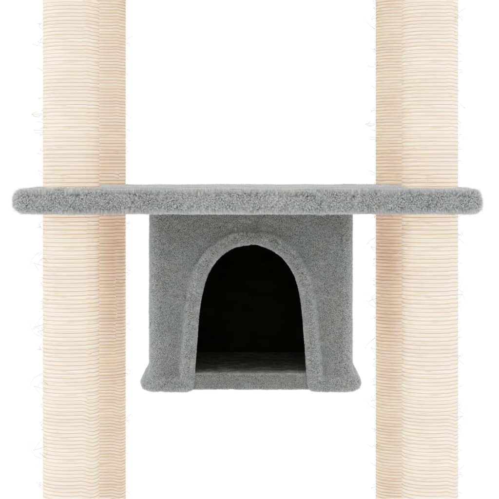 Cat house with sisal rope and scratching post, light grey, 169 cm