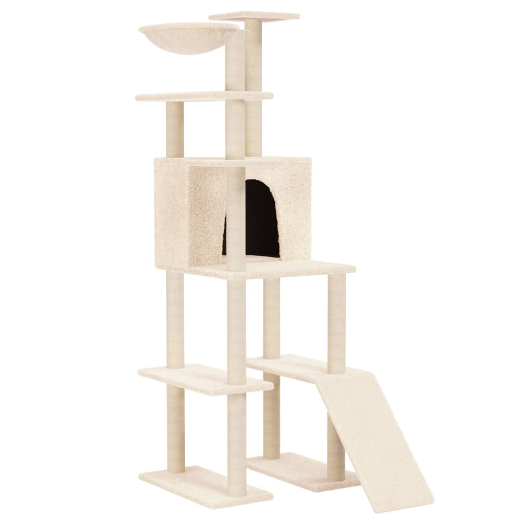 Cat house with sisal rope and scratching post, cream, 166 cm