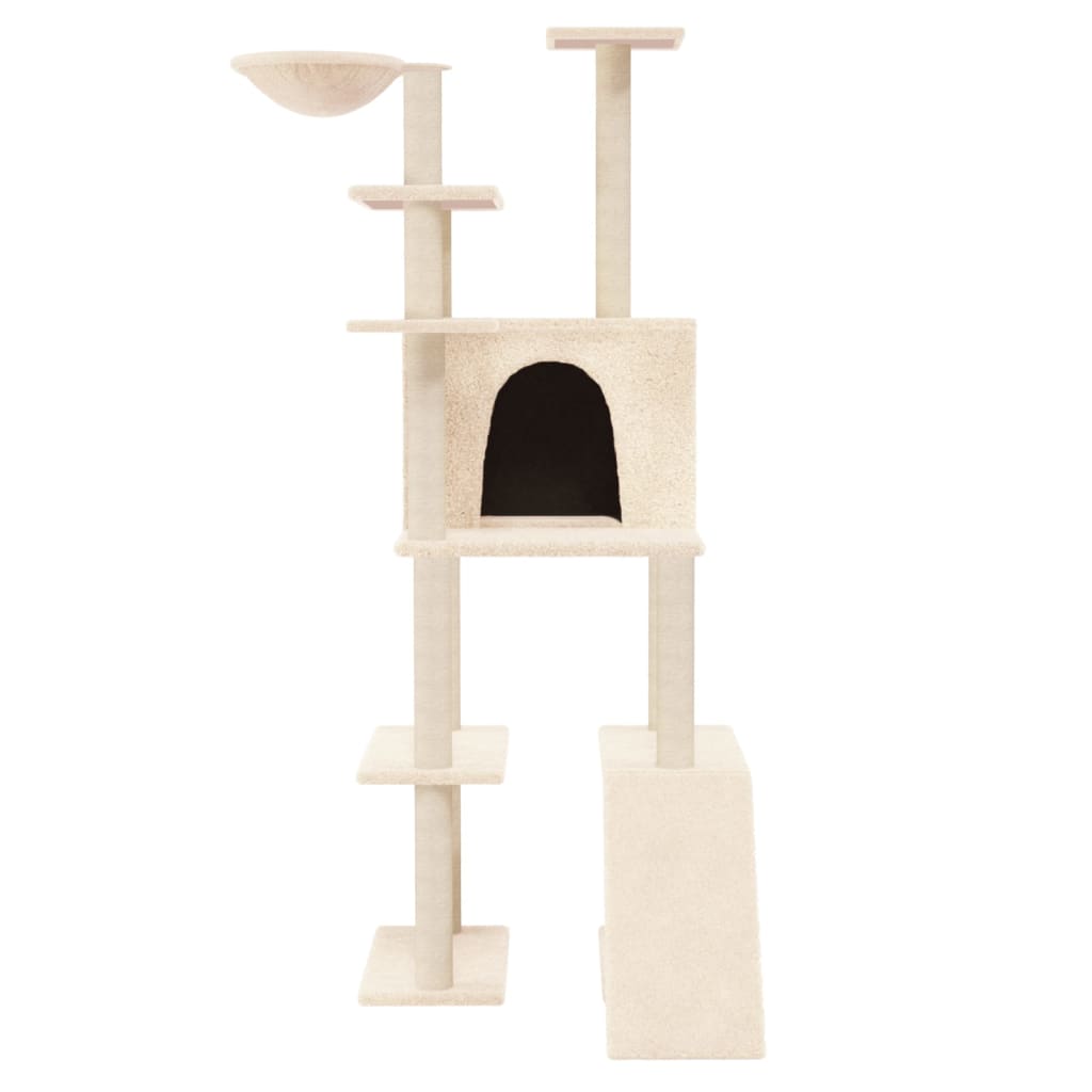 Cat house with sisal rope and scratching post, cream, 166 cm