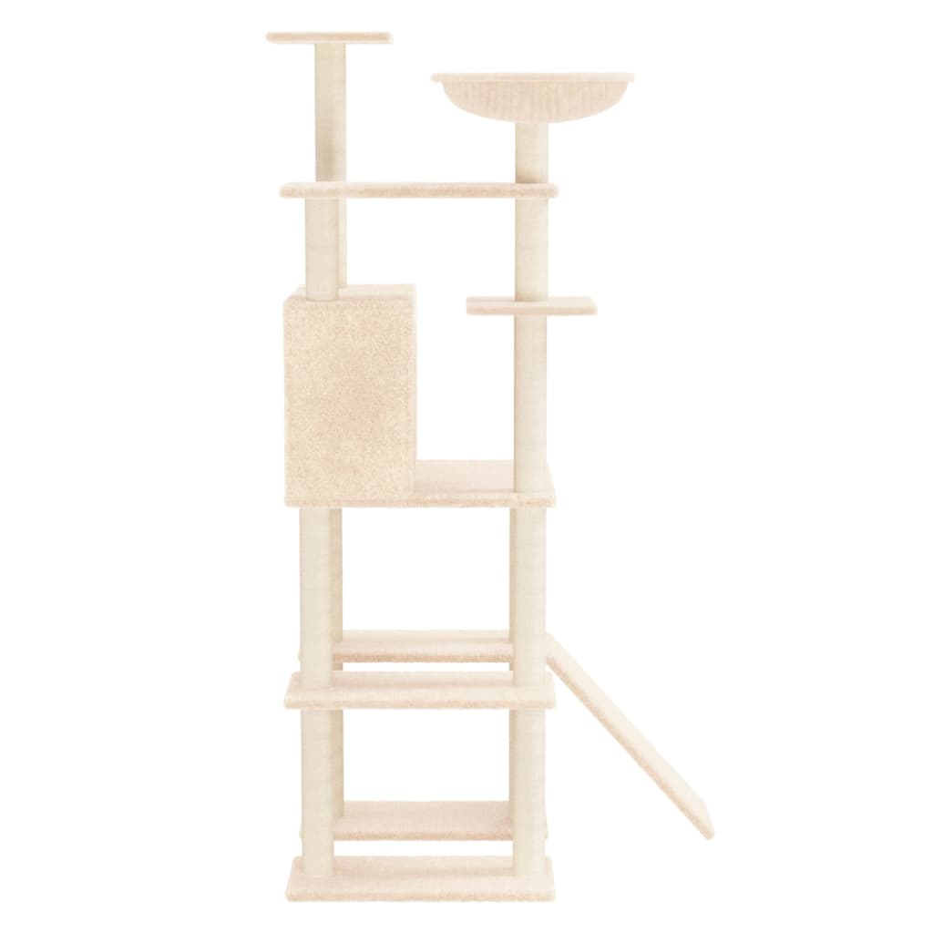 Cat house with sisal rope and scratching post, cream, 166 cm