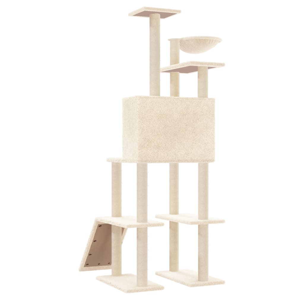 Cat house with sisal rope and scratching post, cream, 166 cm