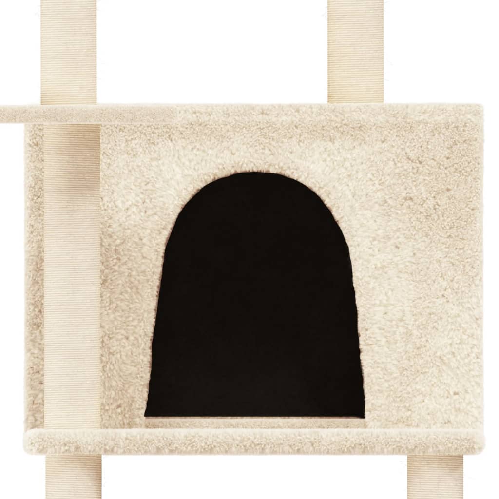 Cat house with sisal rope and scratching post, cream, 166 cm