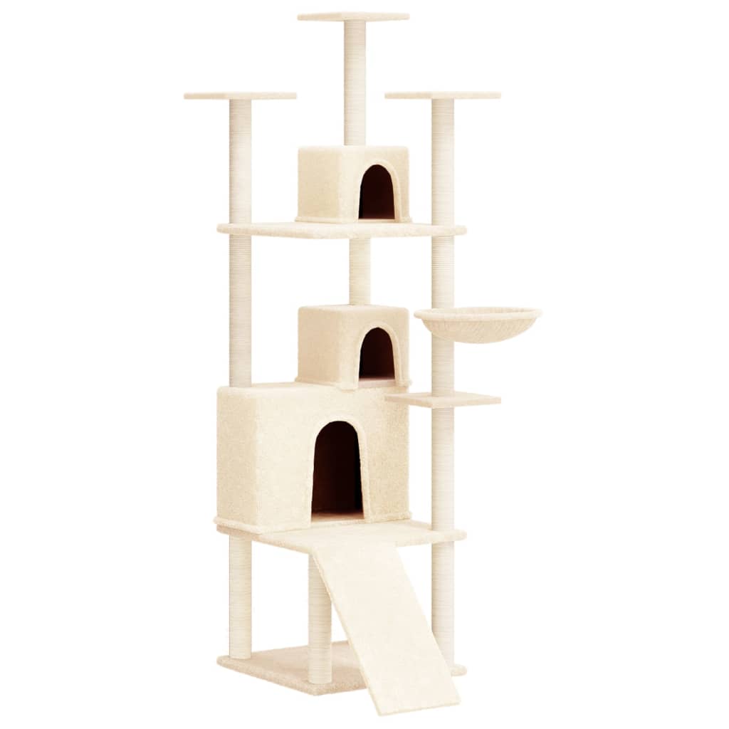 Cat house with sisal rope and scratching post, cream, 175 cm