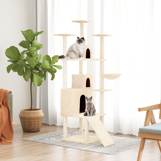 Cat house with sisal rope and scratching post, cream, 175 cm