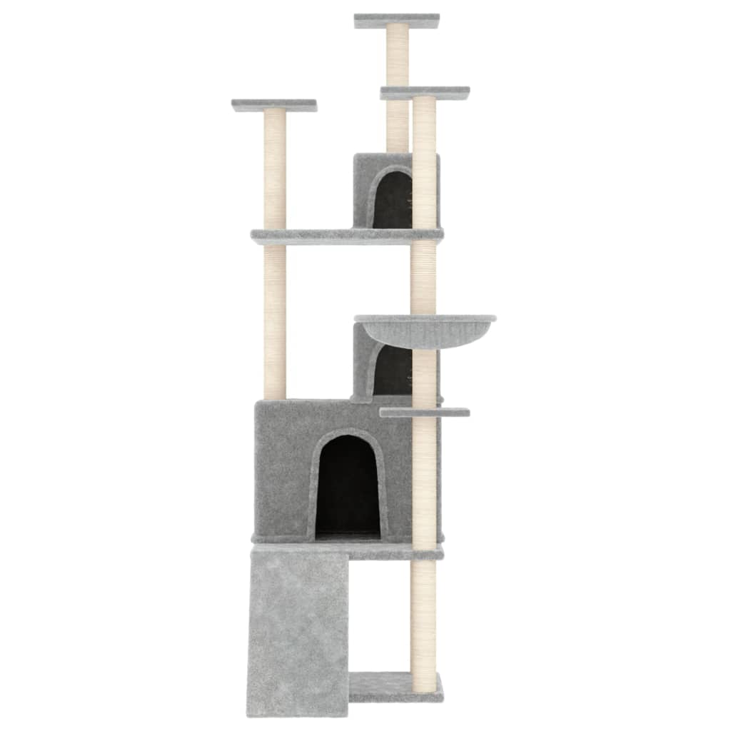 Cat house with sisal rope and scratching post, light grey, 175 cm