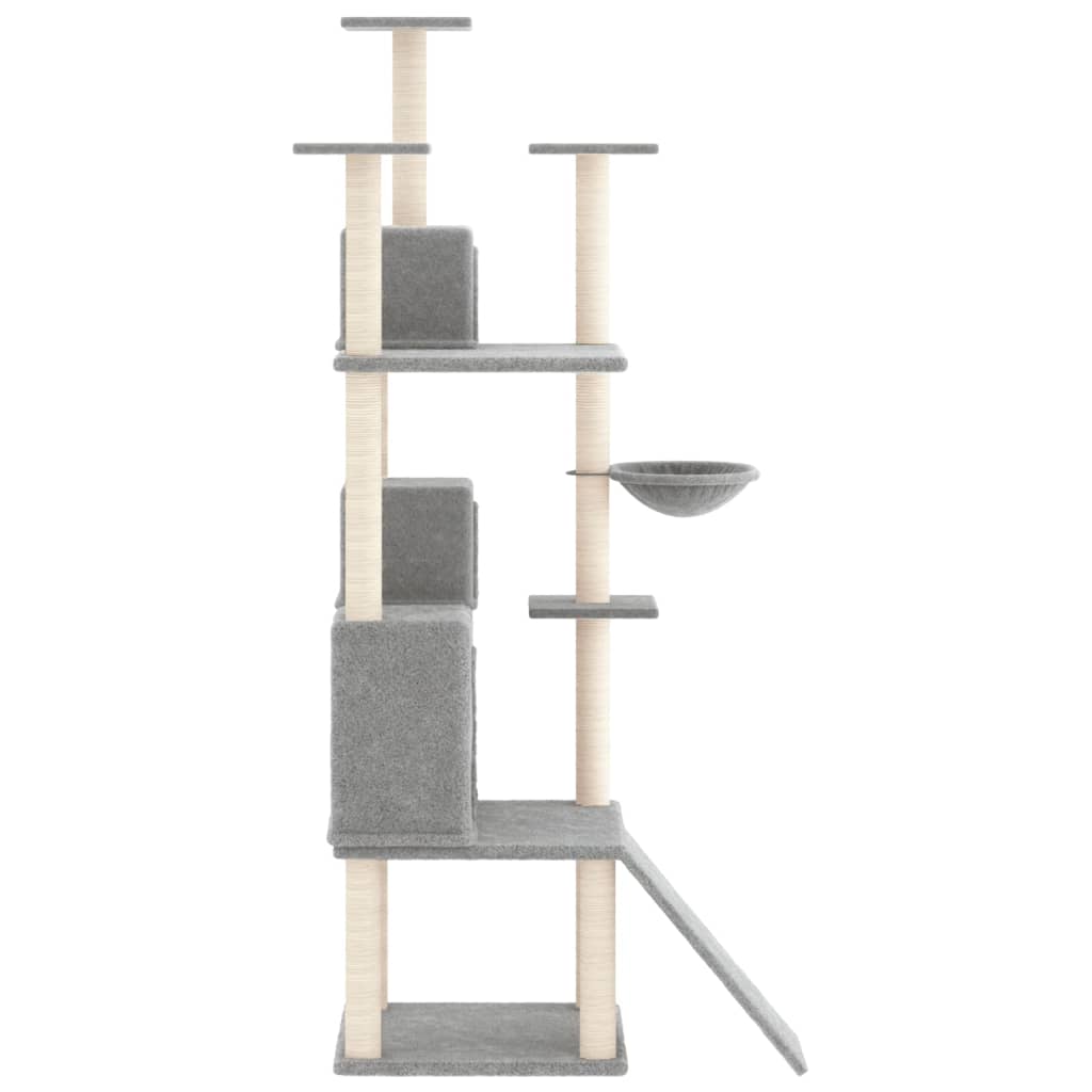 Cat house with sisal rope and scratching post, light grey, 175 cm