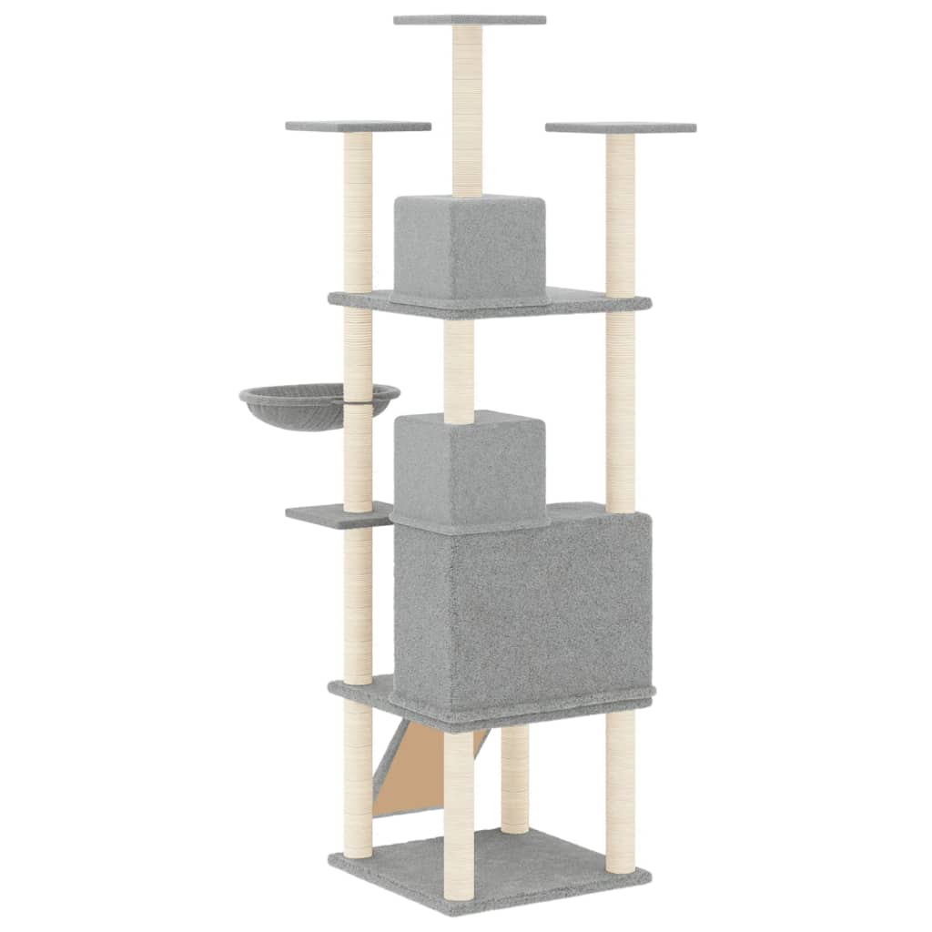 Cat house with sisal rope and scratching post, light grey, 175 cm