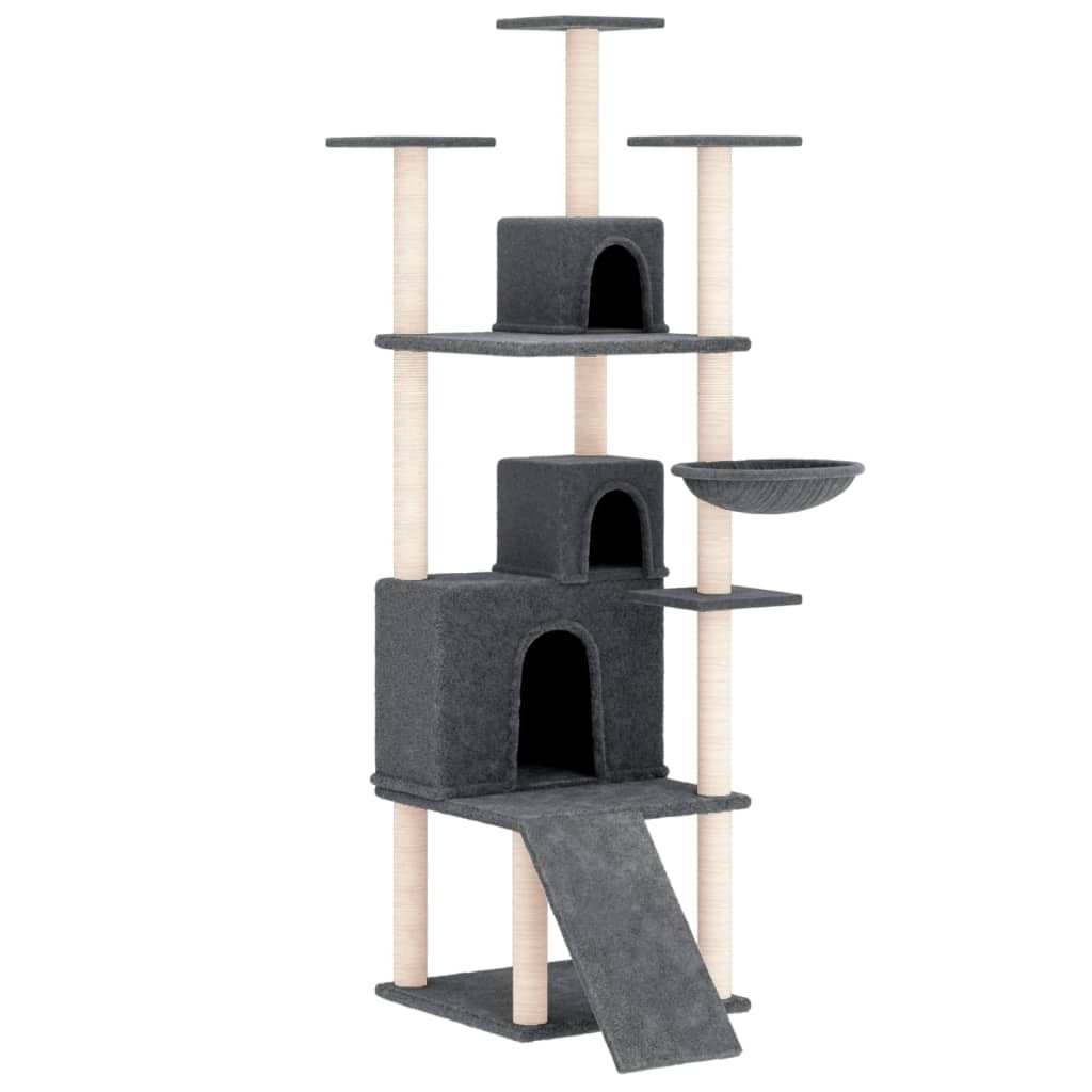 Cat house with sisal rope scratching post, dark grey, 175 cm