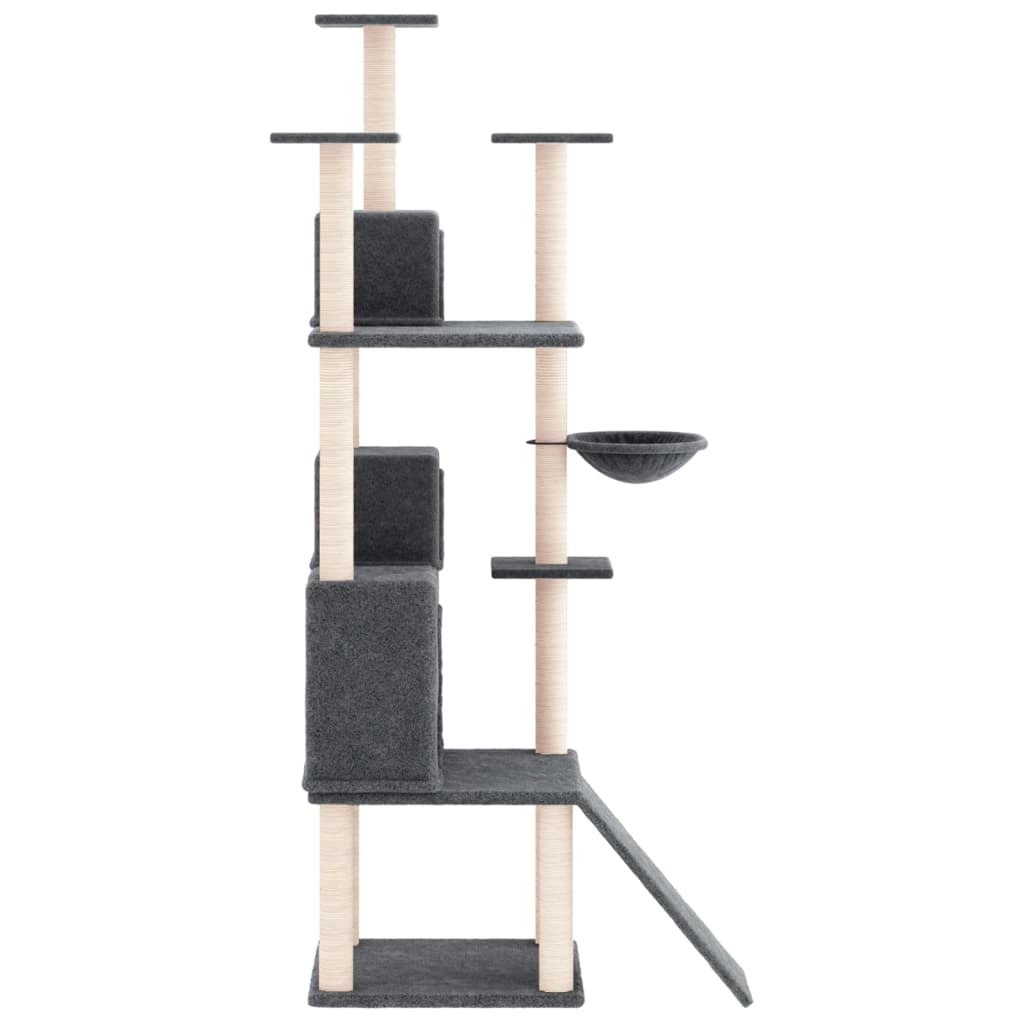 Cat house with sisal rope scratching post, dark grey, 175 cm