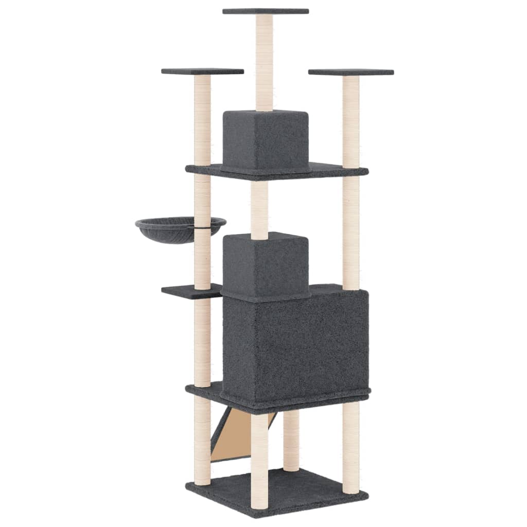 Cat house with sisal rope scratching post, dark grey, 175 cm