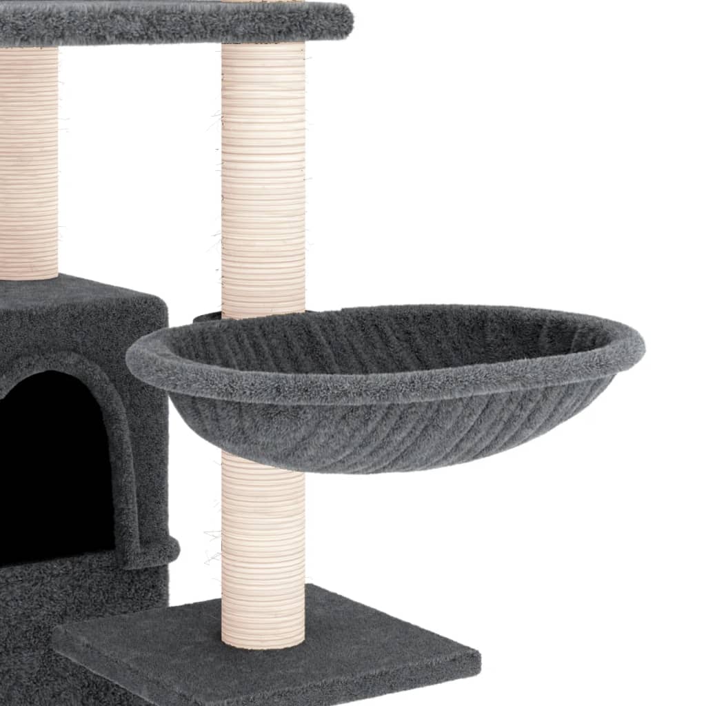 Cat house with sisal rope scratching post, dark grey, 175 cm