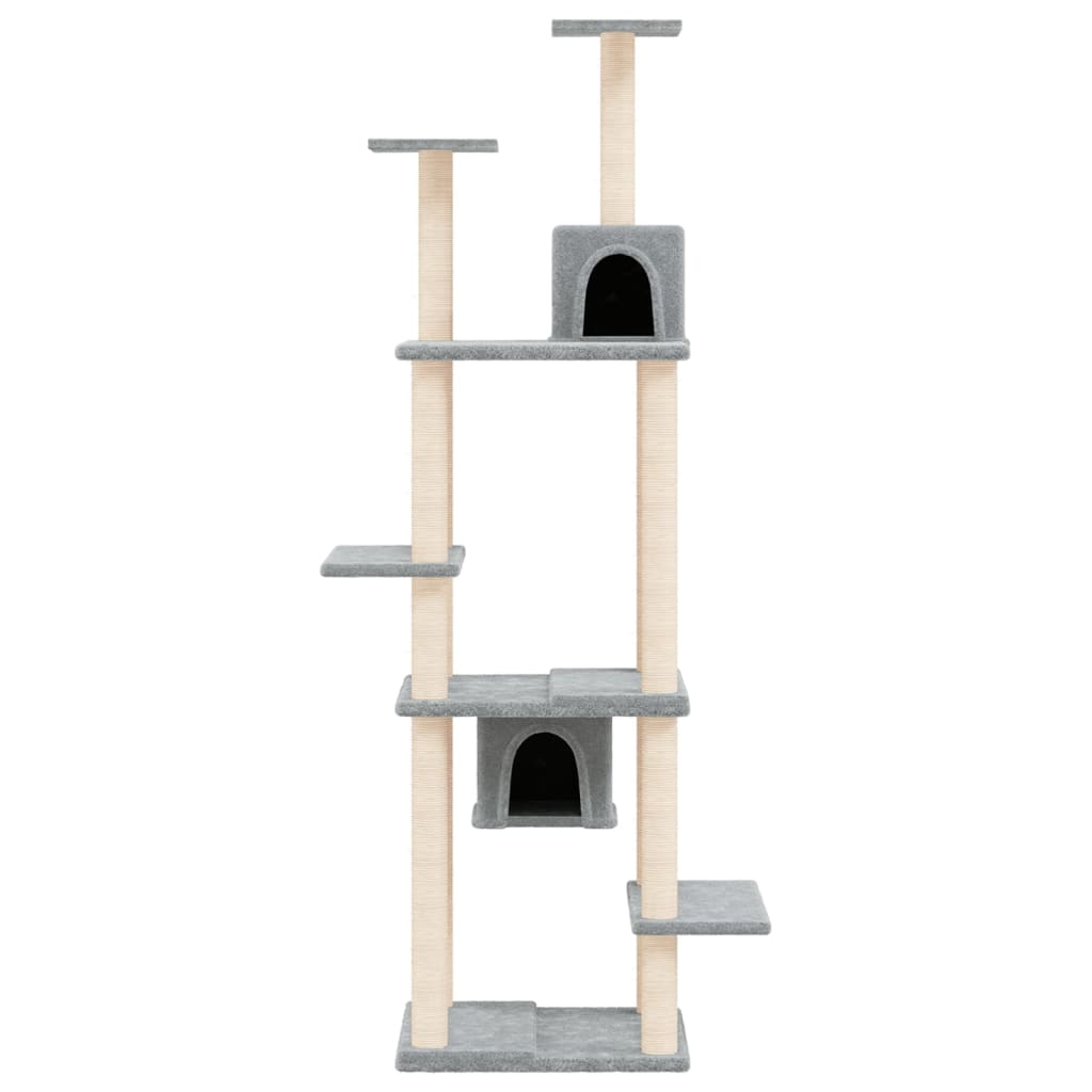 Cat house with sisal rope and scratching post, light grey, 176 cm