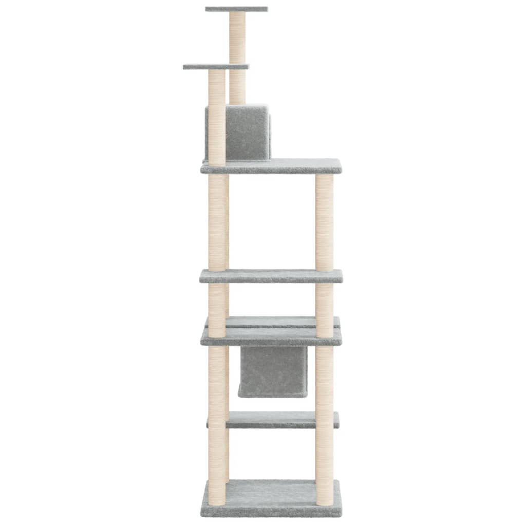 Cat house with sisal rope and scratching post, light grey, 176 cm