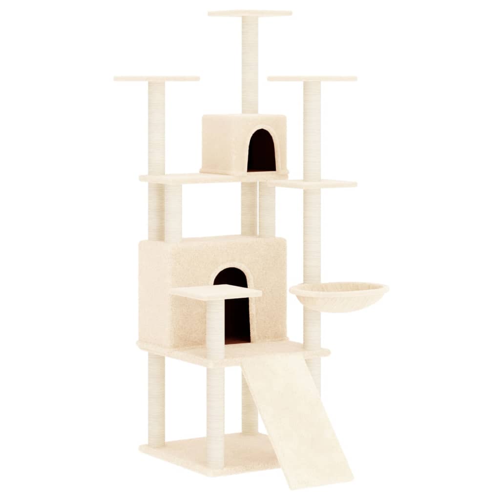 Cat house with sisal rope and scratching post, cream, 154 cm