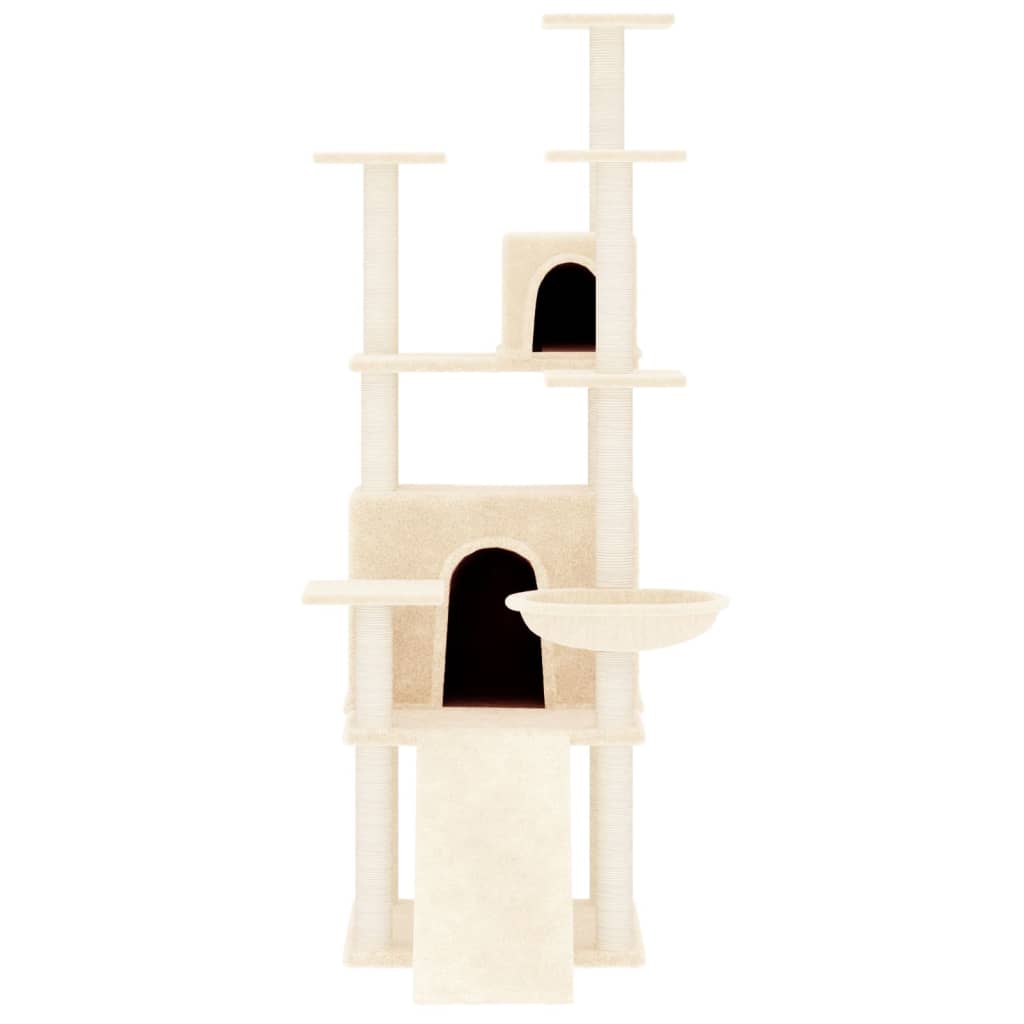 Cat house with sisal rope and scratching post, cream, 154 cm