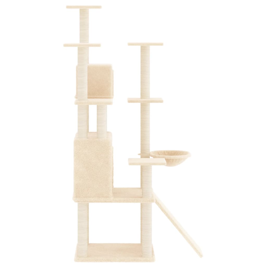 Cat house with sisal rope and scratching post, cream, 154 cm