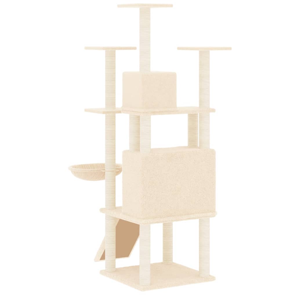 Cat house with sisal rope and scratching post, cream, 154 cm