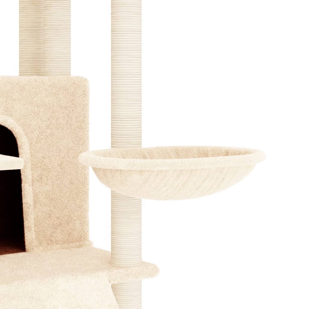 Cat house with sisal rope and scratching post, cream, 154 cm