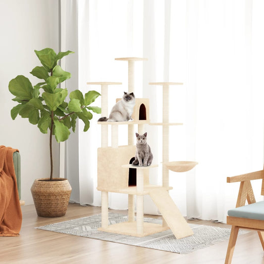 Cat house with sisal rope and scratching post, cream, 154 cm