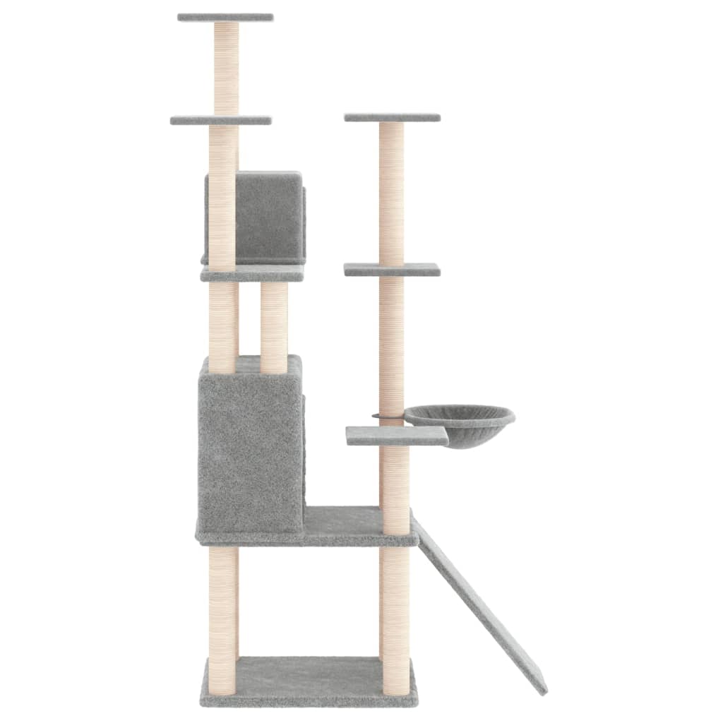 Cat house with sisal rope and scratching post, light grey, 154 cm