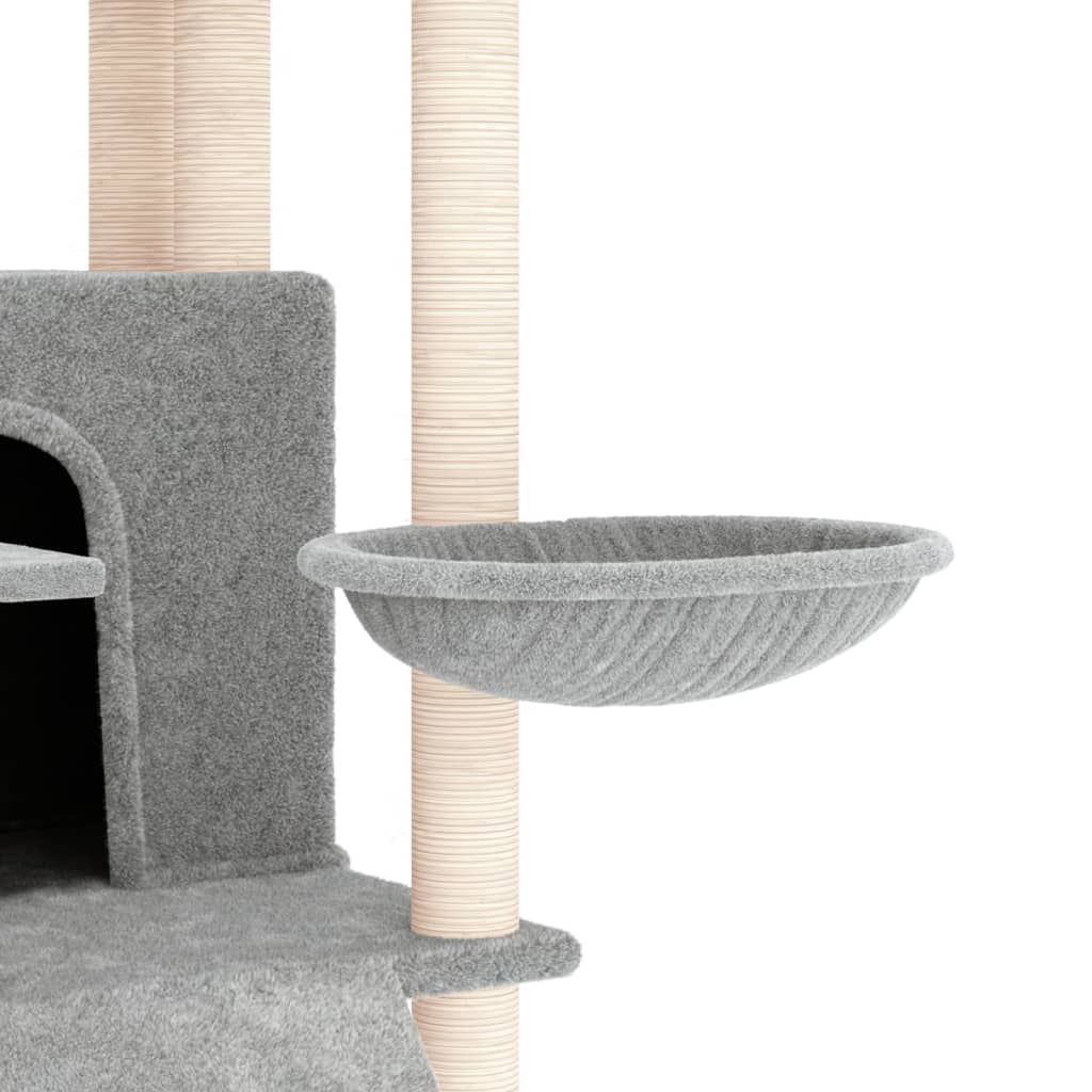 Cat house with sisal rope and scratching post, light grey, 154 cm