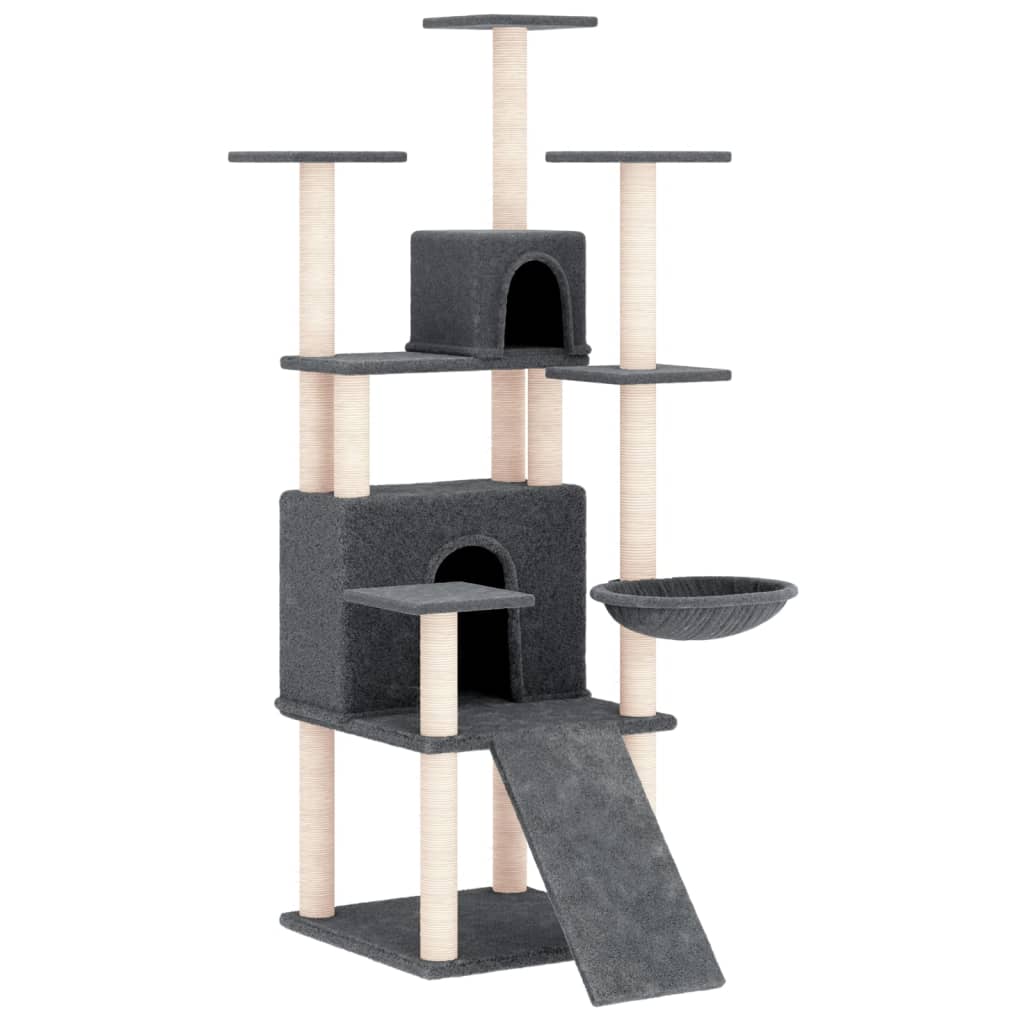 Cat house with sisal rope and scratching post, dark grey, 154 cm