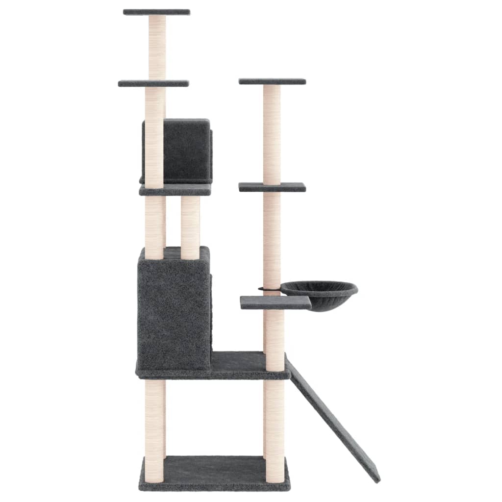 Cat house with sisal rope and scratching post, dark grey, 154 cm