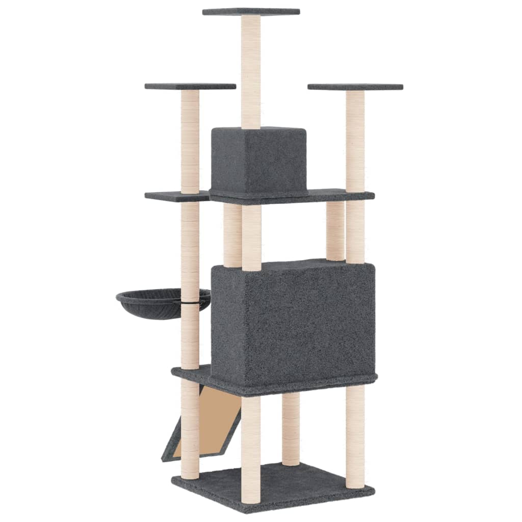 Cat house with sisal rope and scratching post, dark grey, 154 cm